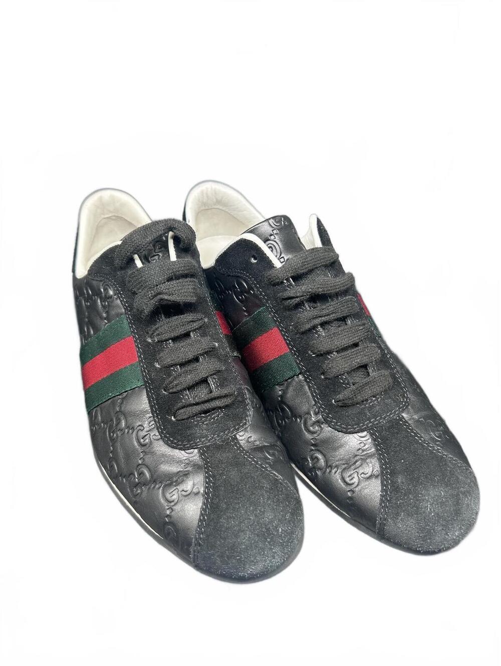 Unisex Gucci Guccissima Black Leather Web Low Top Sneaker - Picture 3 of 9